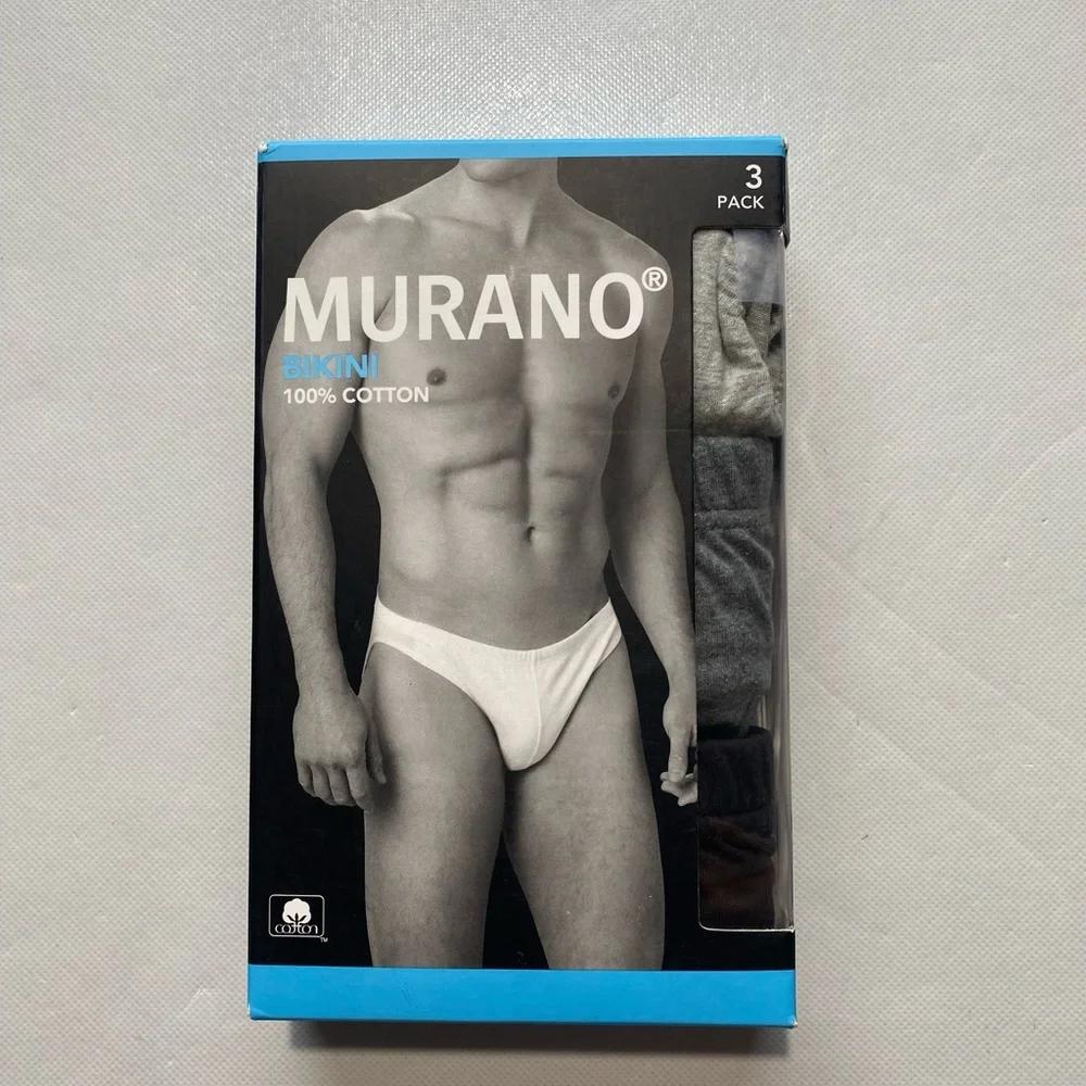 NEW Size L Men's Murano Solid Cotton Bikini Briefs Multicolor 3 Pack - Picture 2 of 4